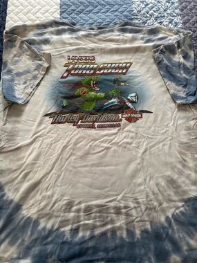 Harley-Davidson White and Blue Tie-Dye "Toad Suck" Graphic Tee